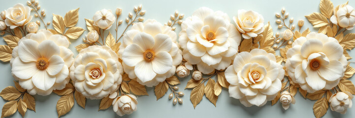 Elegant Cream Roses and Gold Leaves Arrangement