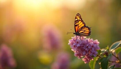 Obraz premium A yellow butterfly sits atop a spring flower, surrounded by a lush spring meadow, highlighting the season's vibrancy