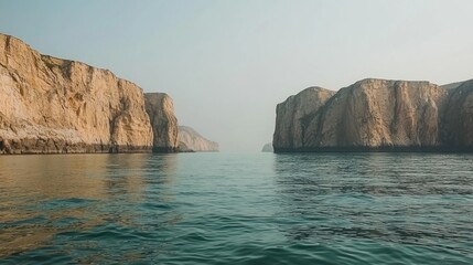 Fototapeta premium Tranquil sea passage between dramatic cliffs