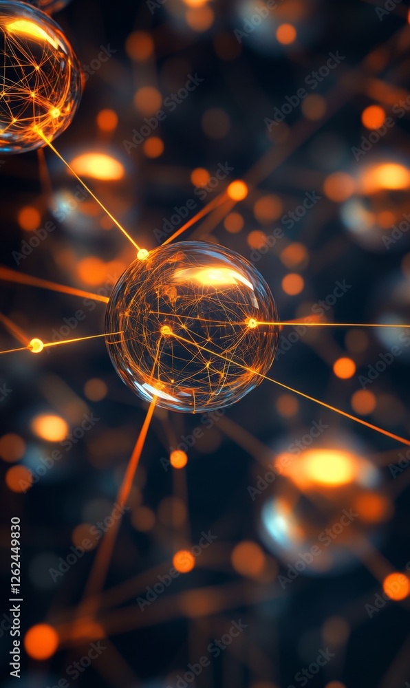 Aufkleber interconnectedness glowing spheres displaying complex digital network connections visualization