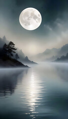 Picturesque Landscape Lake Nature Background Wallpaper Art Concept