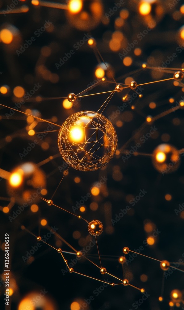 Aufkleber interconnected gold spheres representing network and connection on dark space background