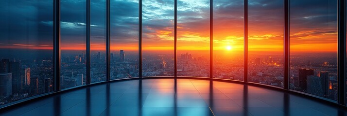 Fototapeta premium Stunning sunset view from a high-rise building overlooking the city skyline