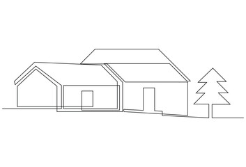 Abstract modern House City Skyline continuous one-line art drawing Vector illustration