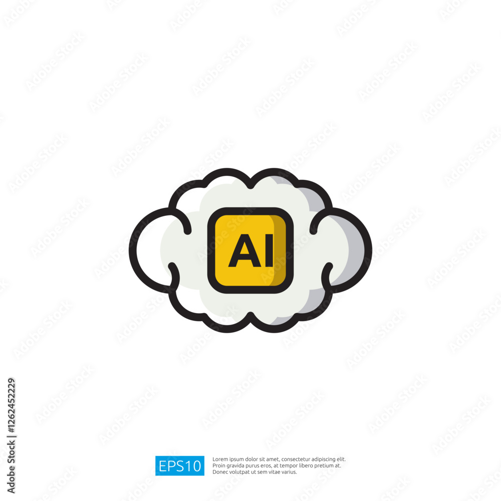 Poster a stylized cloud with the letters ai inside a yellow box, symbolizing artificial intelligence and it