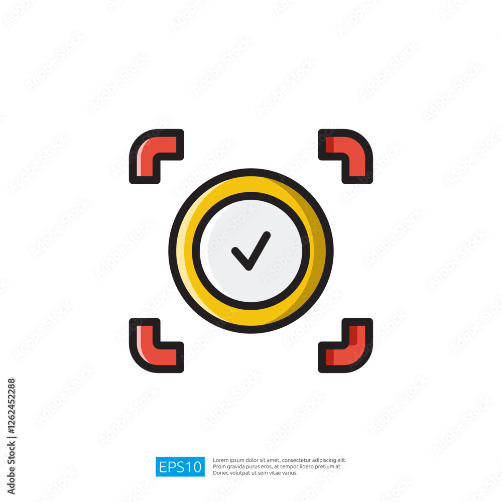 Poster a circular icon with a checkmark in the center, framed by a scanning interface, suggesting a verific