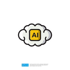 a stylized cloud with the letters AI inside a yellow box, symbolizing artificial intelligence and its conceptual representation Icon
