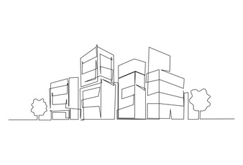 Obraz premium Abstract modern House City Skyline continuous one-line art drawing Vector illustration