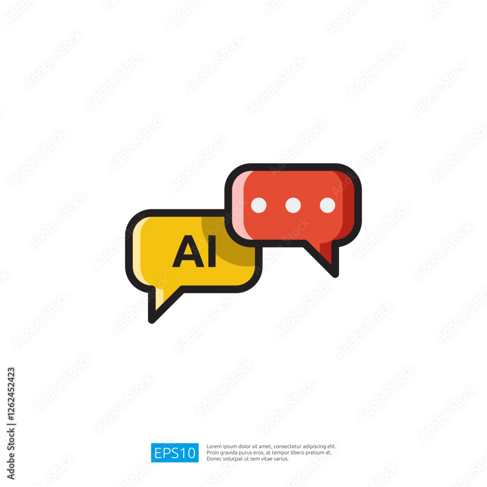 Poster two speech bubbles, one yellow with ai and the other red with ellipses, symbolizing communication an