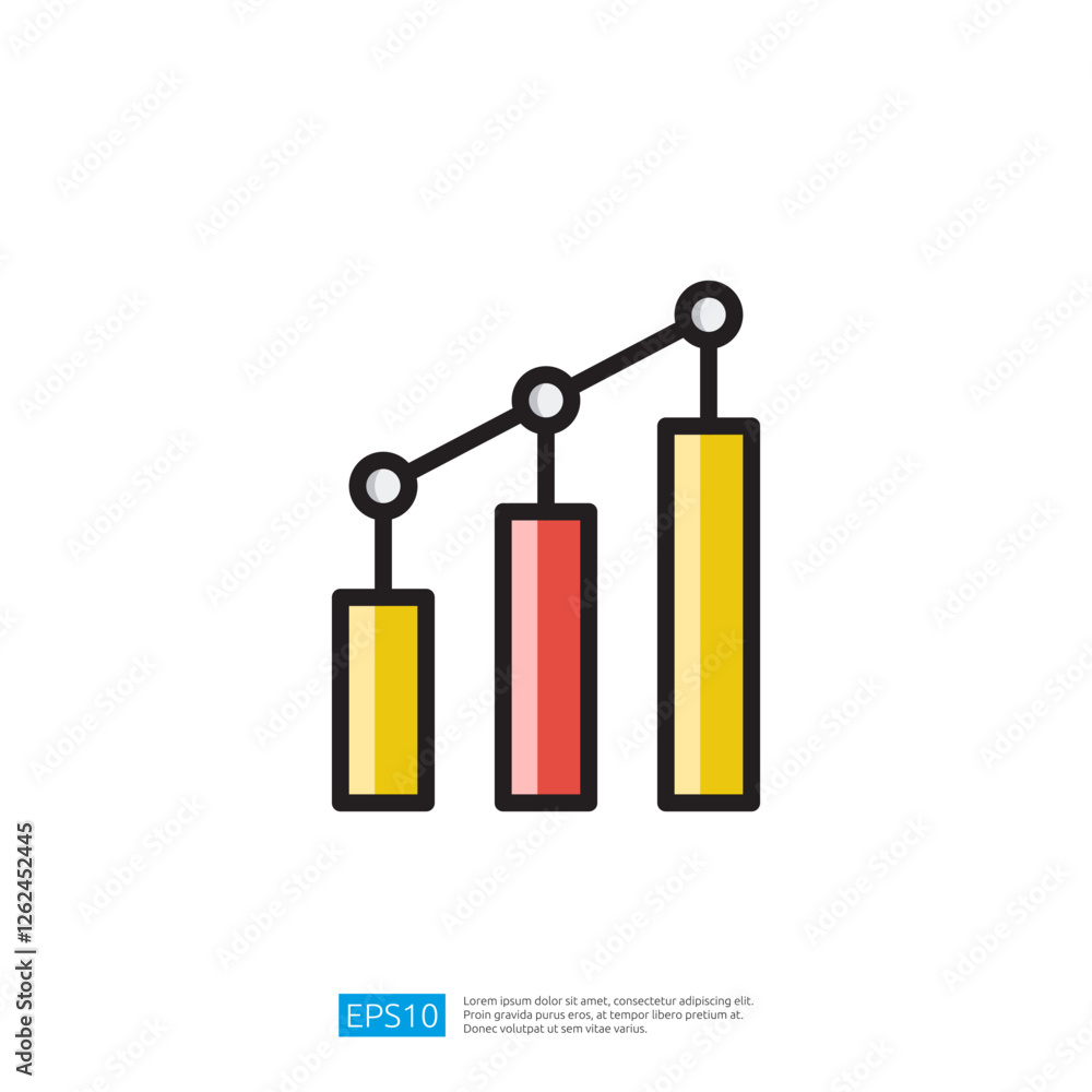 Poster a simple bar graph illustration with three vertical bars in different colors, representing data tren