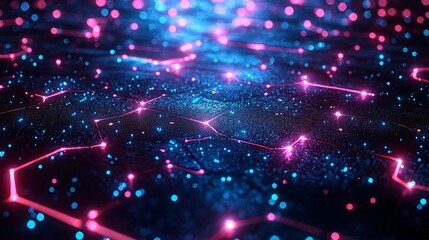 Obraz premium Neon Hexagon Network, Futuristic Tech Background