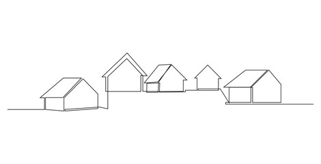 Village Houses continuous one-line art drawing Vector illustration