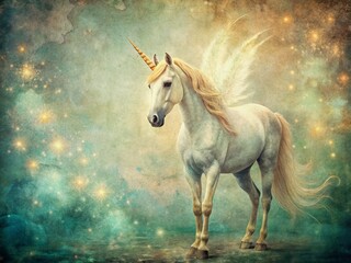 Naklejka premium Vintage Enchanted Unicorn Paper Texture Background Design