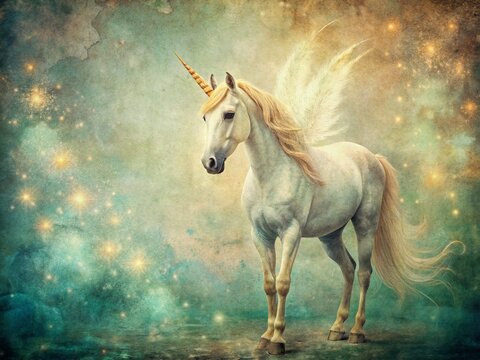 Vintage Enchanted Unicorn Paper Texture Background Design