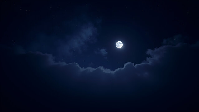 Full Moon in Dark Night Sky with Low Clouds