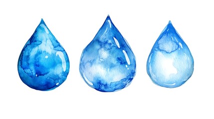 Blue watercolor drops isolated on white background