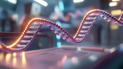 Obraz premium Futuristic Healthcare Clinic with Holographic DNA Strands for Personalized Genomic Treatment