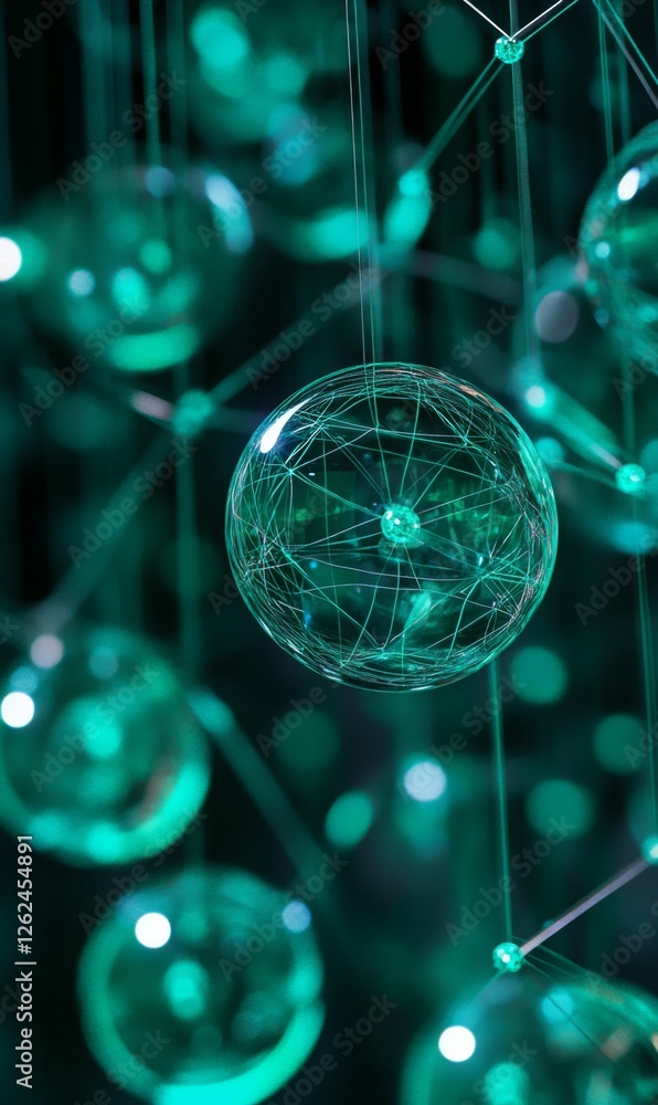 Poster illuminated orbs connected by strings create a captivating abstract display of artistry