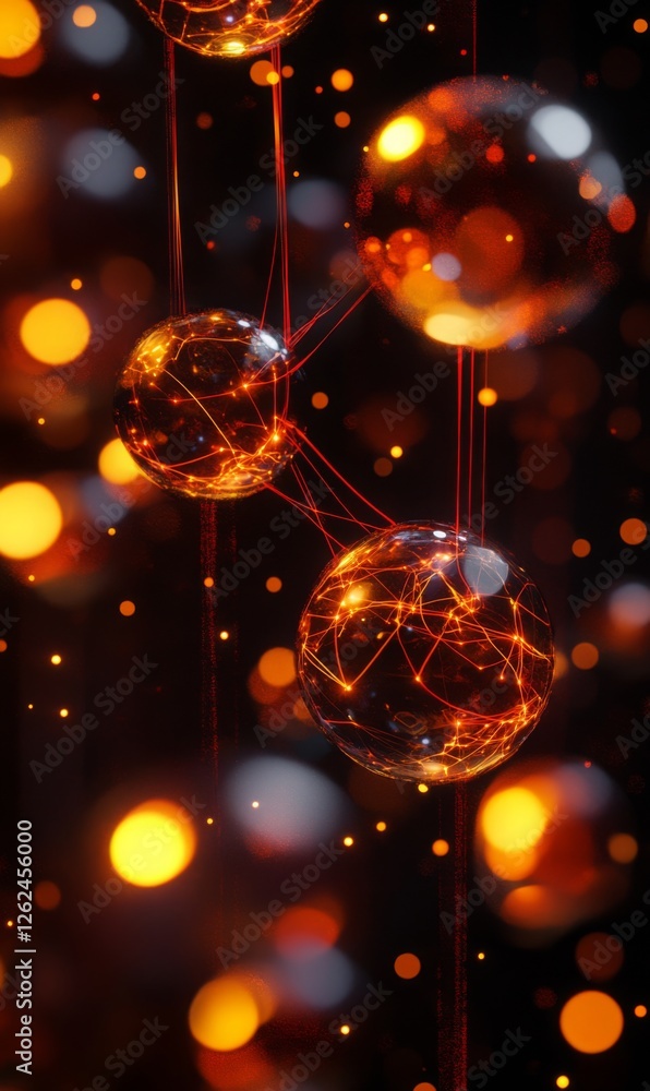 Aufkleber interconnected spheres of light suspended against a backdrop of abstract illuminated dots