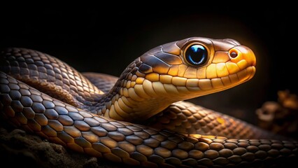Fototapeta premium Close-Up View of a Colorful Snake with Gleaming Eyes in Nature