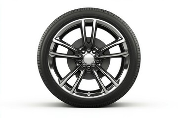 Obraz premium Shiny metallic wheel rim on white background. AI generated