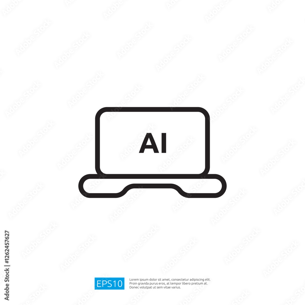 Poster a minimalist illustration of a laptop displaying the letters ai symbolizing artificial intelligence 