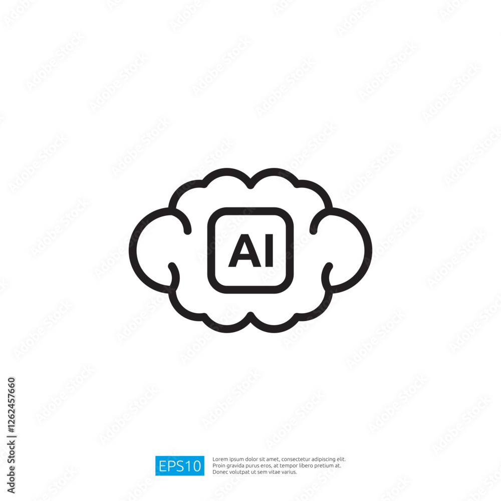 Poster a simple graphic illustration depicting a cloud with the letters ai inside, symbolizing artificial i