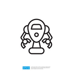 A simple line drawing of a futuristic robot with arms, designed to resemble a friendly assistant or helper.