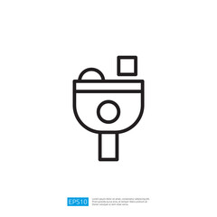 A simple line drawing of a container with a lid, possibly representing a bowl or a cup, with shapes inside, suggesting food or ingredients.