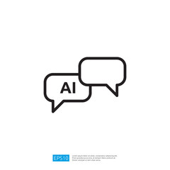 The image features two speech bubbles, one labeled AI symbolizing communication and dialogue related to artificial intelligence.