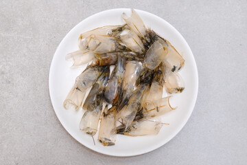 Shrimps shell on the white plate
