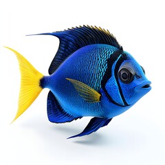 Naklejka premium Vibrant blue tang fish with bright yellow tail, Isolated studio shot
