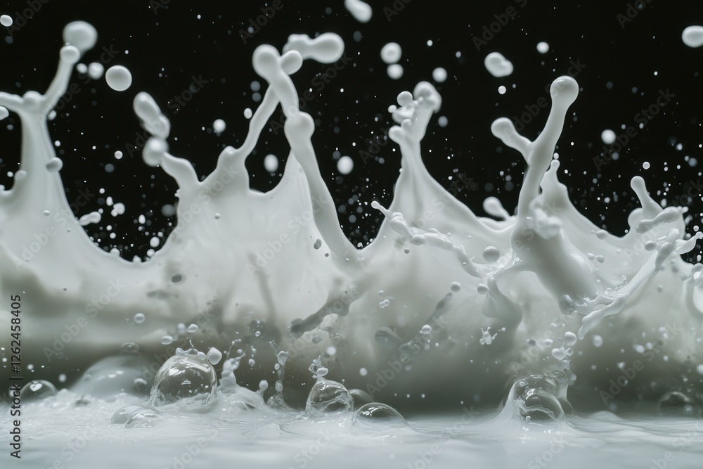 Poster dynamic splashes of liquid create striking visual effects in dark background