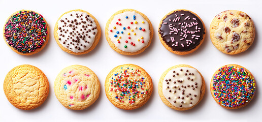 Ten different cookies with various toppings, a delightful array of sweet treats.