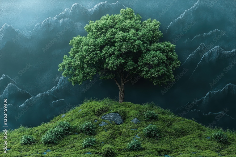 Poster graphic layout for promoting eco-friendly activities with a tree in a natural setting