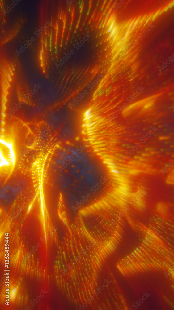 Poster a vibrant golden abstract background with dynamic motion and glowing particles, evoking energy and f