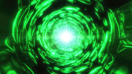 A tunnel with intense green light and a bright center, creating a sci-fi vibe with abstract energy and a futuristic, digital look background
