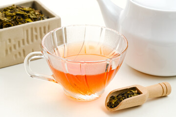 Hot tea in a glass, traditional drink
