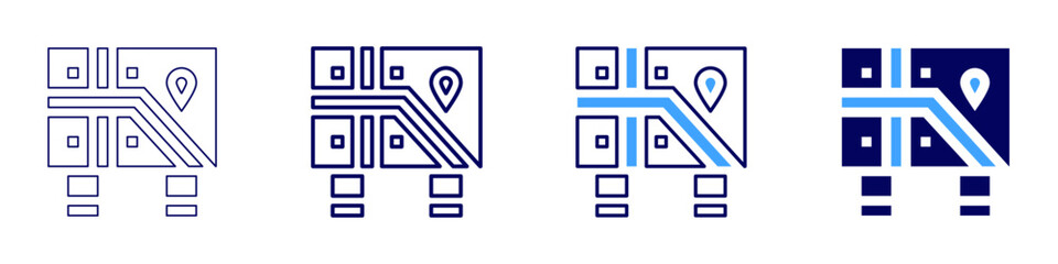 Map efficiency icon in 4 different styles. Thin Line, Line, Bold Line, Duotone. Duotone style. Editable stroke
