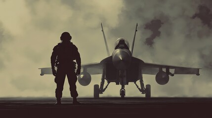 Top Gun Fighter Pilot Crew Silhouette near Jaguar RAF Fighter Bomber