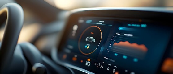 Advanced EV Dashboard Showcasing Autonomous Driving Traffic Alerts and Renewable Energy Tracking