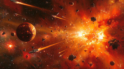 Epic Space Battle with Starships and Explosions