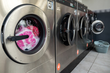 Close up of washing machines in a laundry