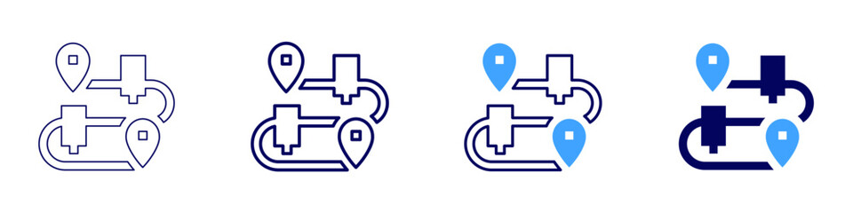 Map labeling icon in 4 different styles. Thin Line, Line, Bold Line, Duotone. Duotone style. Editable stroke