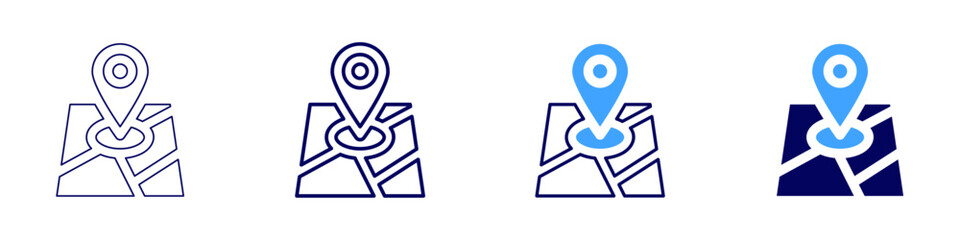 Map models icon in 4 different styles. Thin Line, Line, Bold Line, Duotone. Duotone style. Editable stroke