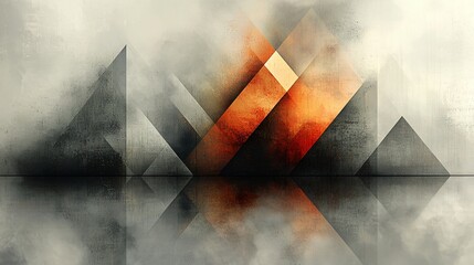 Abstract Geometric Art: Grey, Orange, Reflection