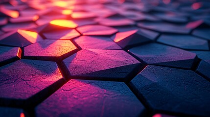 Obraz premium Abstract Dark Hexagon Pattern, Neon Light