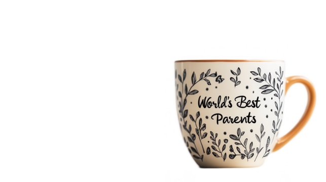 Parents Day PNG file featuring a mug with World's Best Parents text, isolated on white background