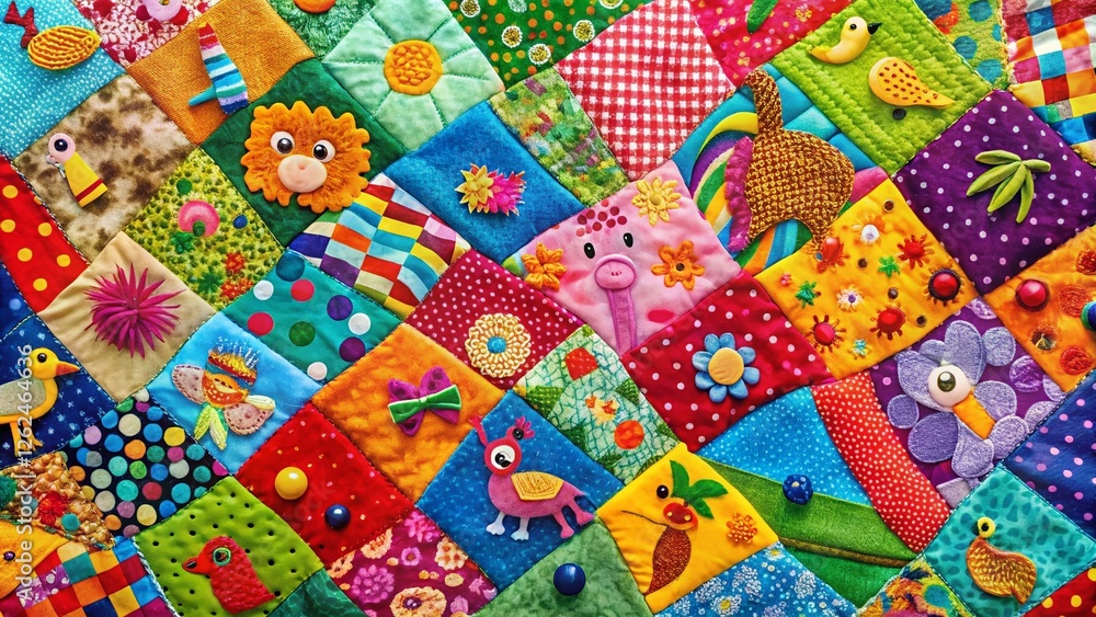 Poster Whimsical Patchwork Background with Vibrant Animal Blobs - Colorful Texture for Design