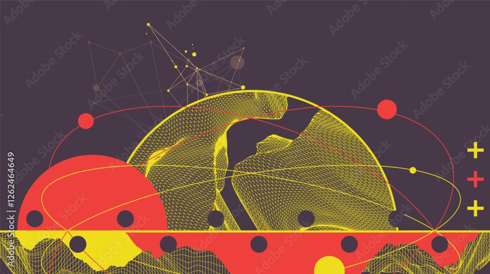 Poster trendy abstract wireframe background. modern science or technology art elements. surface illustratio